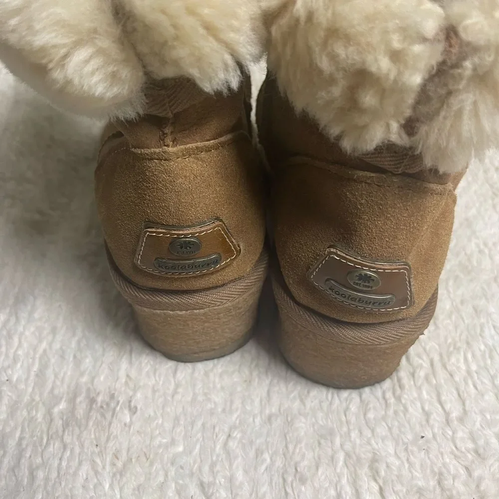 Kookaburra leather suede Tan Fur-Lined Ankle wedge slip on Boots SZ9